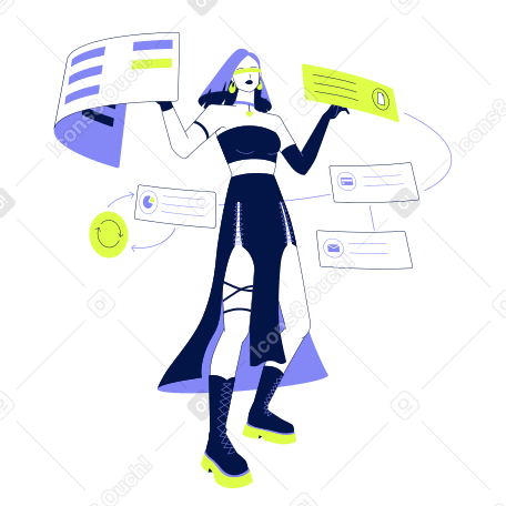 Giovane donna che pianifica il flusso di lavoro utilizzando una tabella di marcia e una scheda kanban PNG, SVG