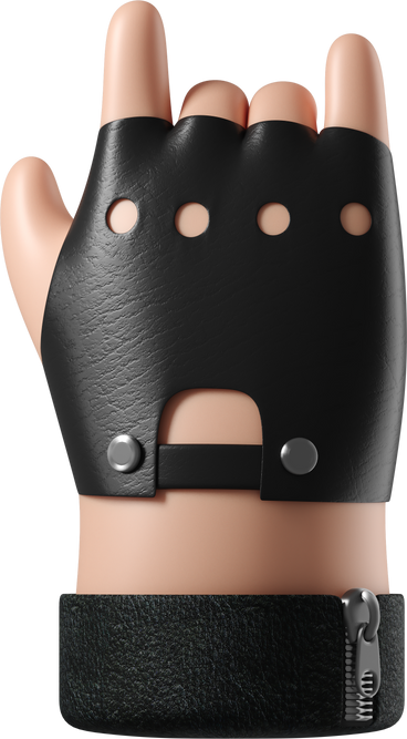 Rocker's white skin hand in leather glove showing a rock sign PNG, SVG