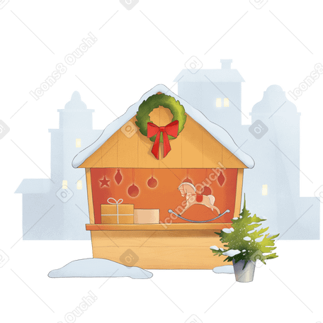 Christmas shop with gifts on the background of the city PNG, SVG