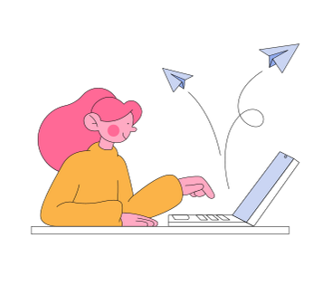 Girl with laptop sending messages PNG, SVG