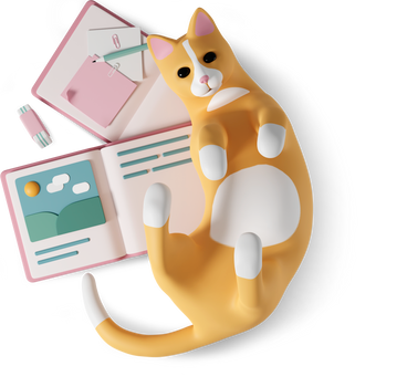 cat lies on open books PNG, SVG