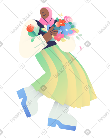 拿着花束的穆斯林妇女 PNG, SVG