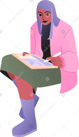 Сидящая женщина рисует в PNG, SVG