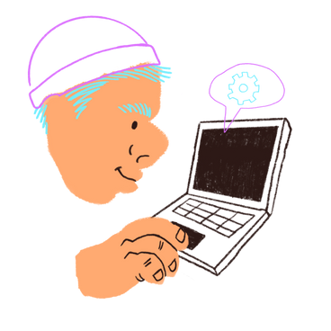 Young man working on a laptop PNG, SVG