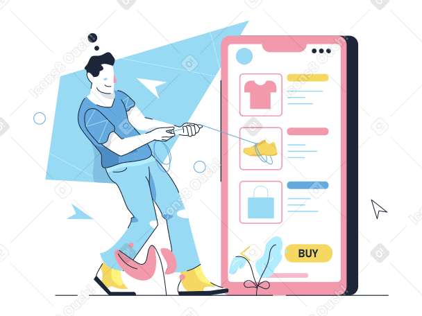 Мужчина покупает обувь онлайн с телефона в PNG, SVG