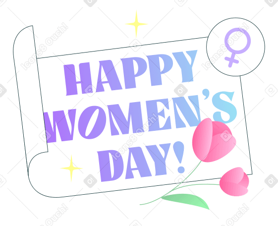 Text Happy women's day with female sign and flower PNG, SVG