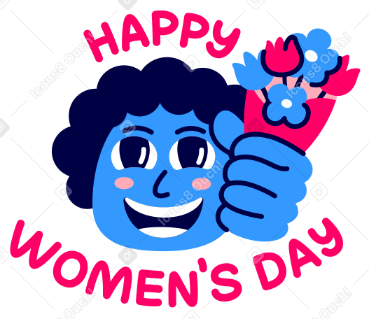 Letras feliz dia da mulher! com um cara que dá flores PNG, SVG