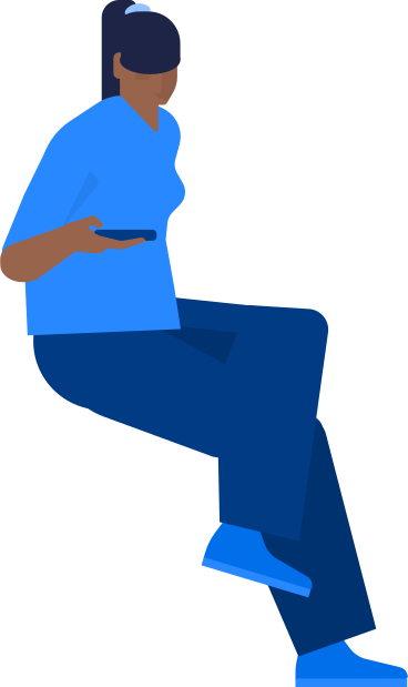 woman sitting and looking at smartphone PNG, SVG