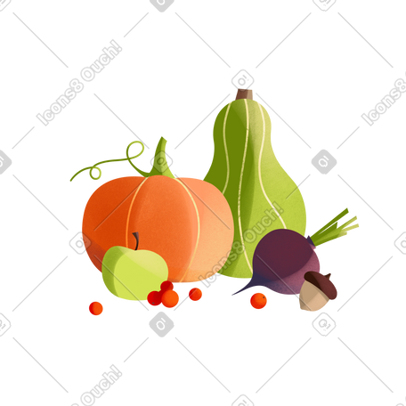 与南瓜甜菜根和苹果的秋天静物画 PNG, SVG