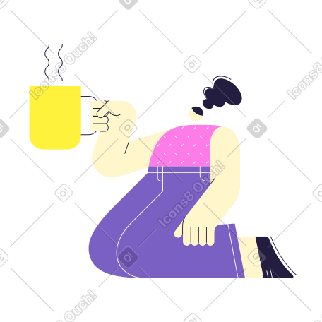 女人跪着喝咖啡 PNG, SVG