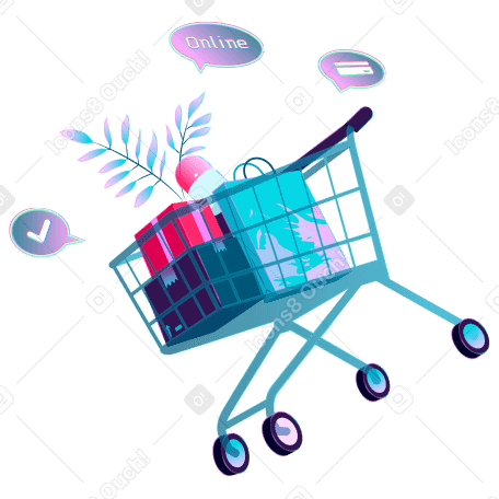 Online shopping cart with products PNG, SVG