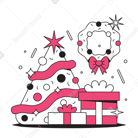 Christmas Eve with Christmas tree and presents animated illustration in GIF, Lottie (JSON), AE