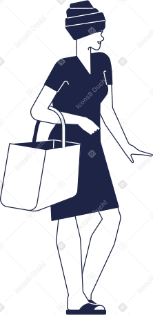 african woman in dark blue dress with bag Illustration in PNG, SVG