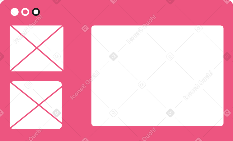 background browser window with three pictures Illustration in PNG, SVG
