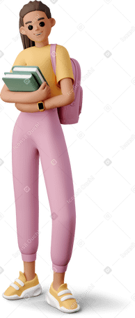 3D girl with books and backpack Illustration in PNG, SVG