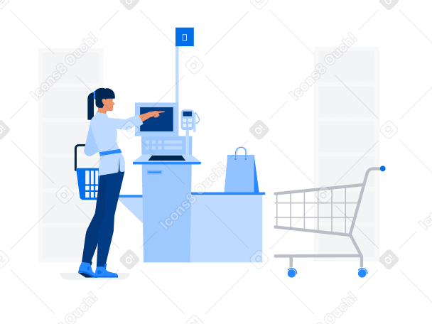 Self service in supermarket Illustration in PNG, SVG