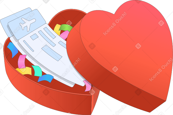 коробочка с билетами в форме сердца в PNG, SVG
