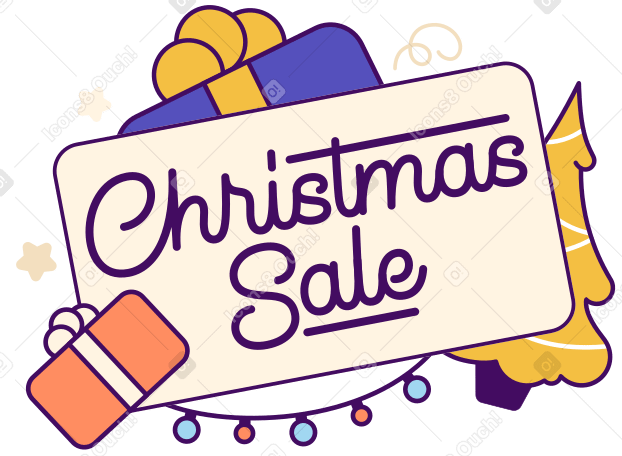 用礼物和圣诞树文本刻字圣诞销售 PNG, SVG