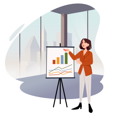 Business woman giving a presentation in an office animated illustration in GIF, Lottie (JSON), AE