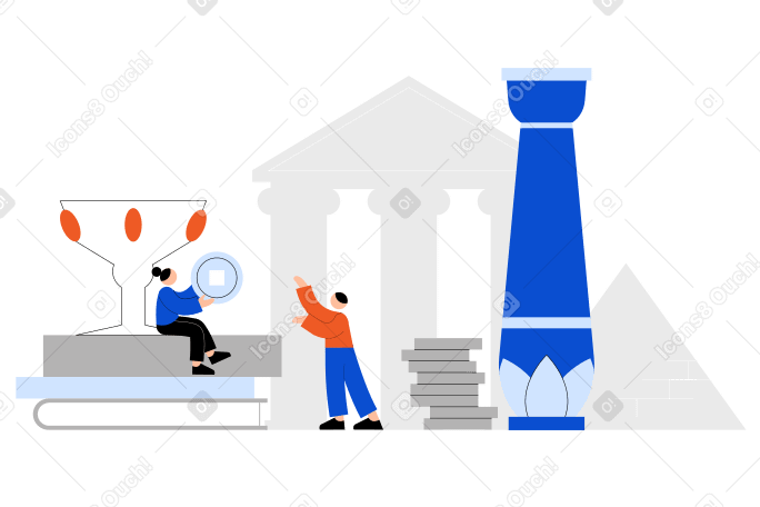 Woman and a man studying history PNG, SVG