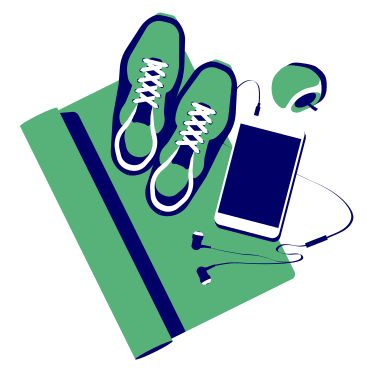 Yoga mat, sneakers, tablet and apple PNG, SVG