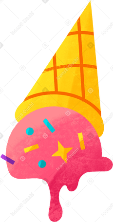 pink melted ice cream in a cone Illustration in PNG, SVG