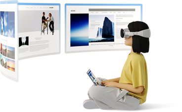 woman in vr glasses browsing websites PNG、SVG