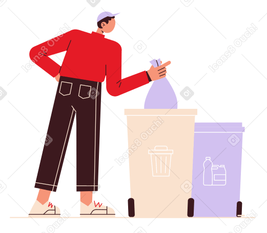 Uomo che butta la spazzatura in contenitori separati PNG, SVG