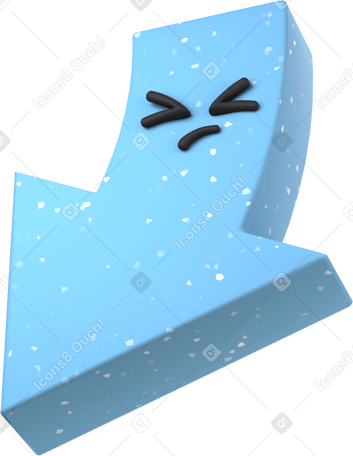 3D blue arrow character with a stressed expression PNG, SVG