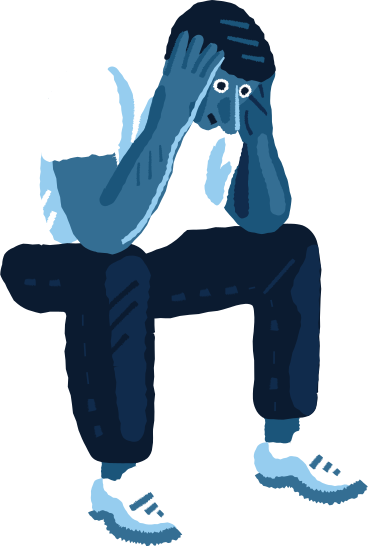 shocked man sitting and holding hands on his head PNG, SVG