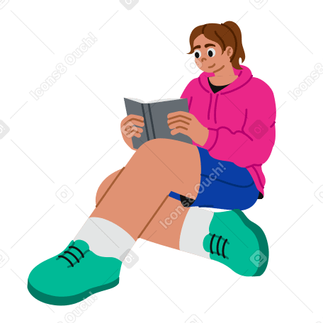 Young woman sitting and reading a book PNG, SVG