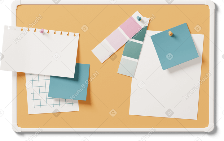 3D cork board with notes Illustration in PNG, SVG
