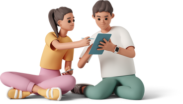 Mädchen und junge, die mit tablet sitzen PNG, SVG