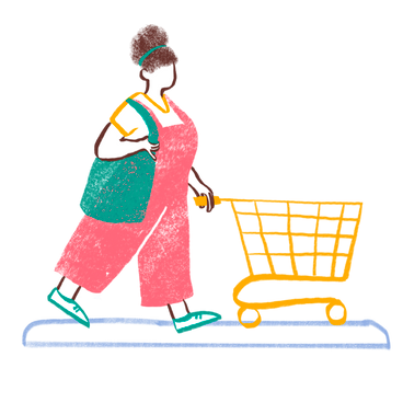 Woman walking with a shopping cart PNG, SVG
