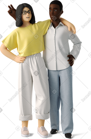 3D young women stand hugging PNG, SVG