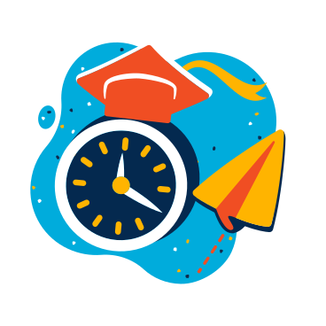 Clock with graduation cap and paper plane animated illustration in GIF, Lottie (JSON), AE