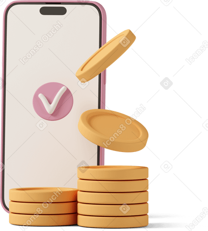 3D money and phone Illustration in PNG, SVG