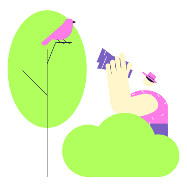 Man sitting in bush and watching a bird on tree with binoculars PNG, SVG