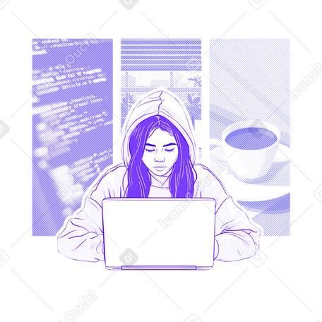 在家工作、编码的年轻女性 PNG, SVG