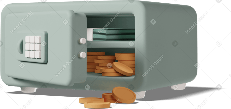 3D open home safe with money PNG, SVG