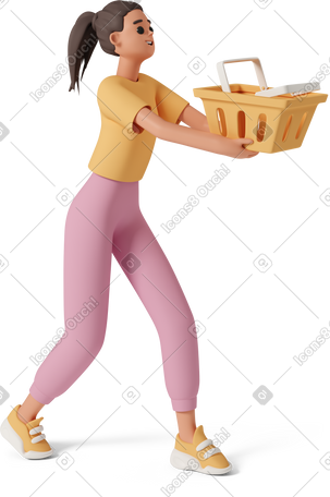 3D girl with shopping cart PNG, SVG