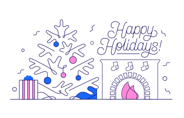 Lettering Happy Holidays with Christmas Tree and fireplace  PNG, SVG