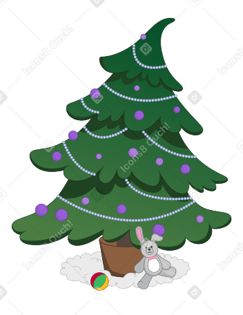 Рождественская елка с елочными украшениями и игрушками в PNG, SVG