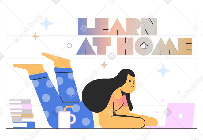 自宅でテキストを学び、ノートパソコンと本で女の子が勉強します PNG、SVG
