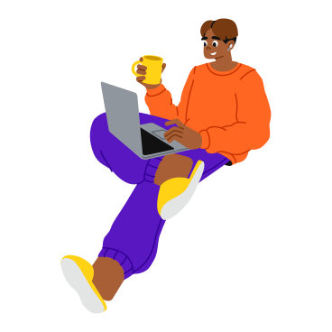 Guy avec une tasse de café et un ordinateur travaillant à domicile PNG, SVG