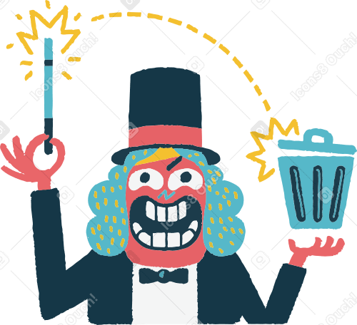 Magician with trash can Illustration in PNG, SVG