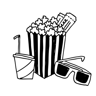 Popcorn with drink, movie tickets and 3D glasses PNG, SVG