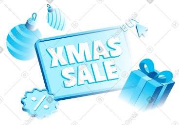 Lettering Xmas Sale with gift box and ornaments PNG, SVG