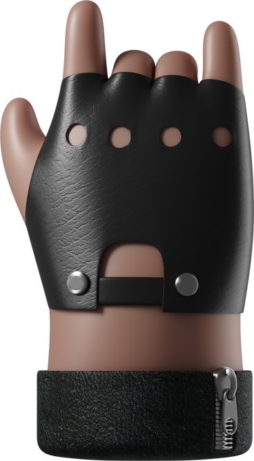 Rocker's brown skin hand in leather glove showing a rock sign PNG, SVG