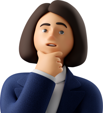 close up of pondering businesswoman in blue suit Illustration in PNG, SVG